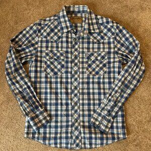 Wrangler Retro Men’s Plaid Blue Pearl Snap Long Sleeve